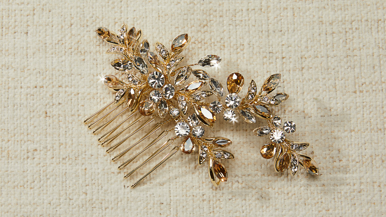 En Vogue Bridal Hair Comb - HC2425 - Light Gold & Amber