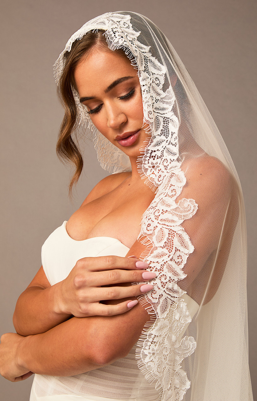 En Vogue Bridal Cathedral Style V2692RC-ML - Chantilly Eyelash Lace Edge - 120" Long