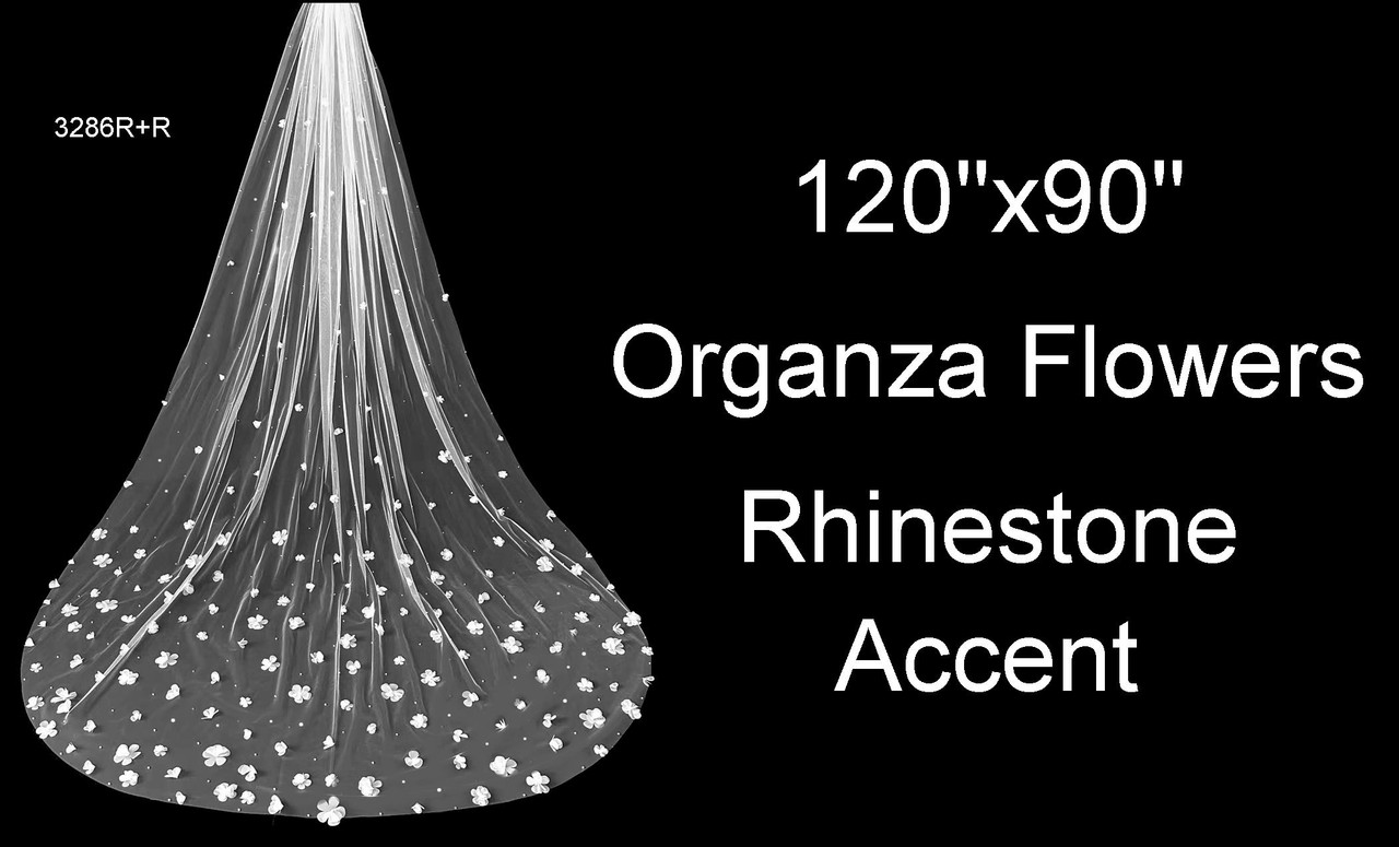 Organza Flower Cathedral with Rhinestones - 120 Inches Long