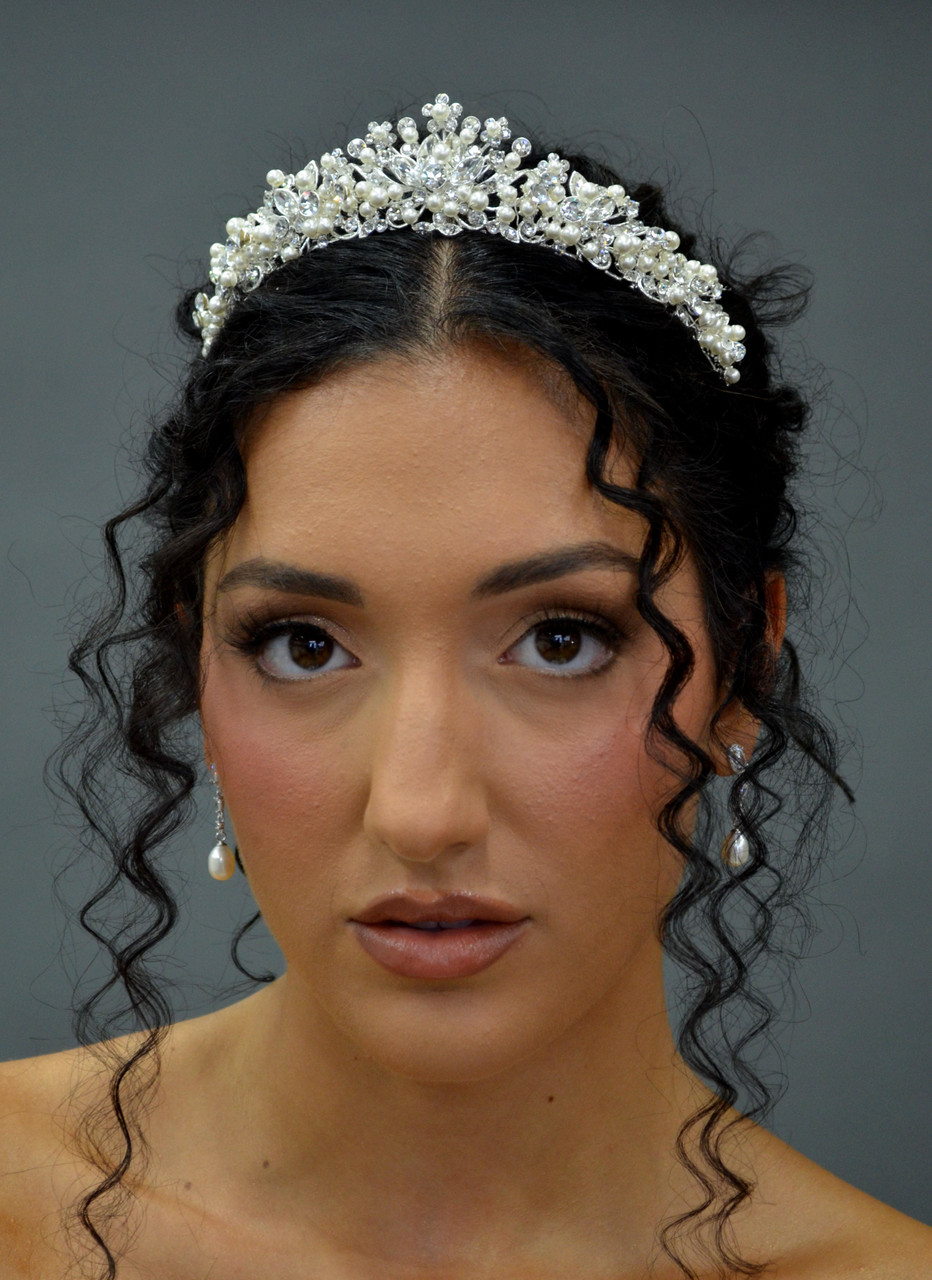 Ansonia Bridal Rhinestone and pearl tiara E287T