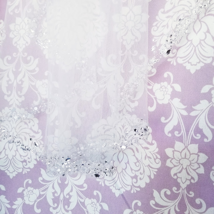Ansonia Bridal Veil Style 739L - 108" - Heavy Beaded Cathedral Edge Veil With Bugle Beads and Pearls