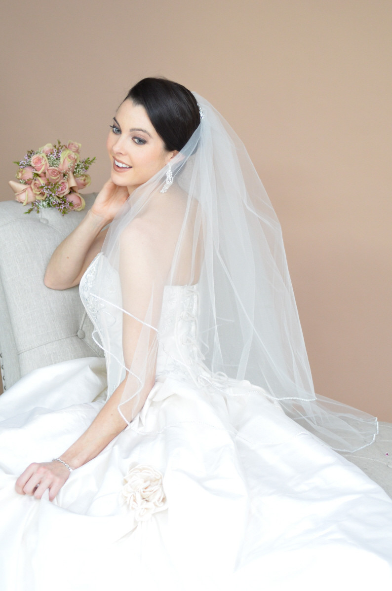 Ansonia Bridal Veil Style 603 - Two Tier Rhinestone Cathedral Edge - 108" Inches