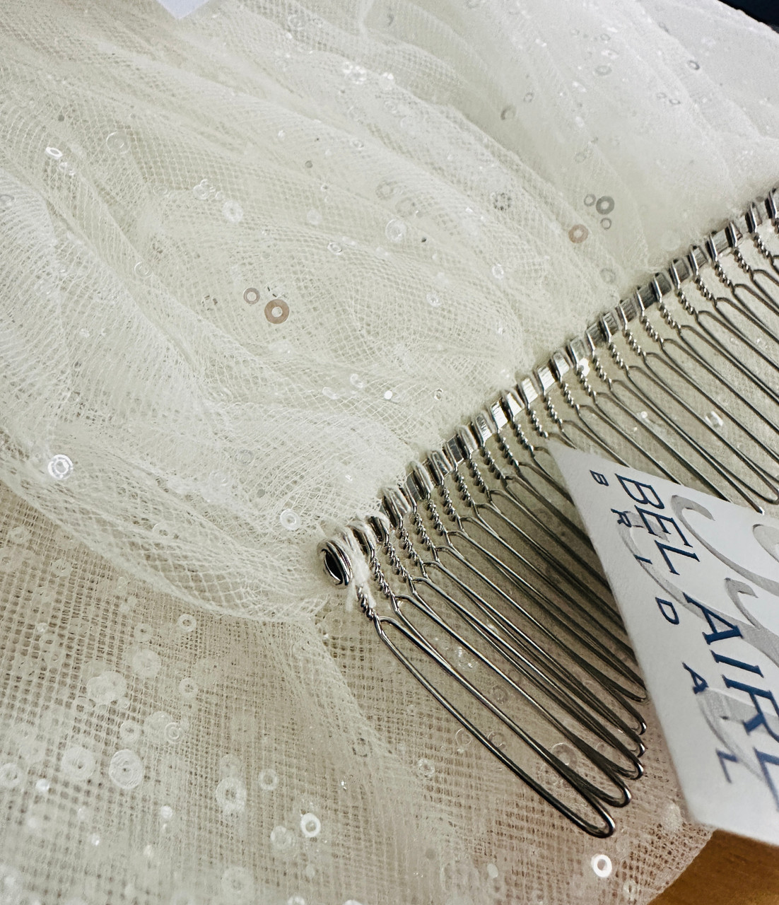 Bel Aire Bridal Veils V7756C - Silver Sequin Entire Veil  - Quick Ship Ivory