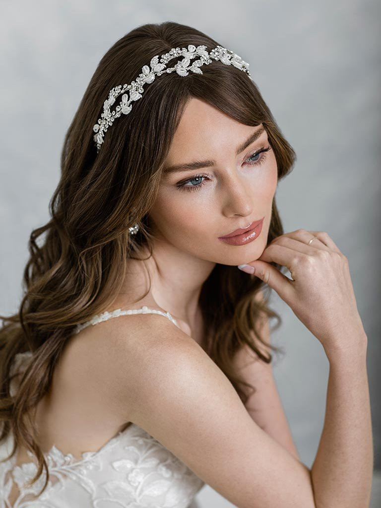 Bel Aire Beaded Style 2087 - Rhinestone flowers and Bugle bead leaves - Silver Quick Ship