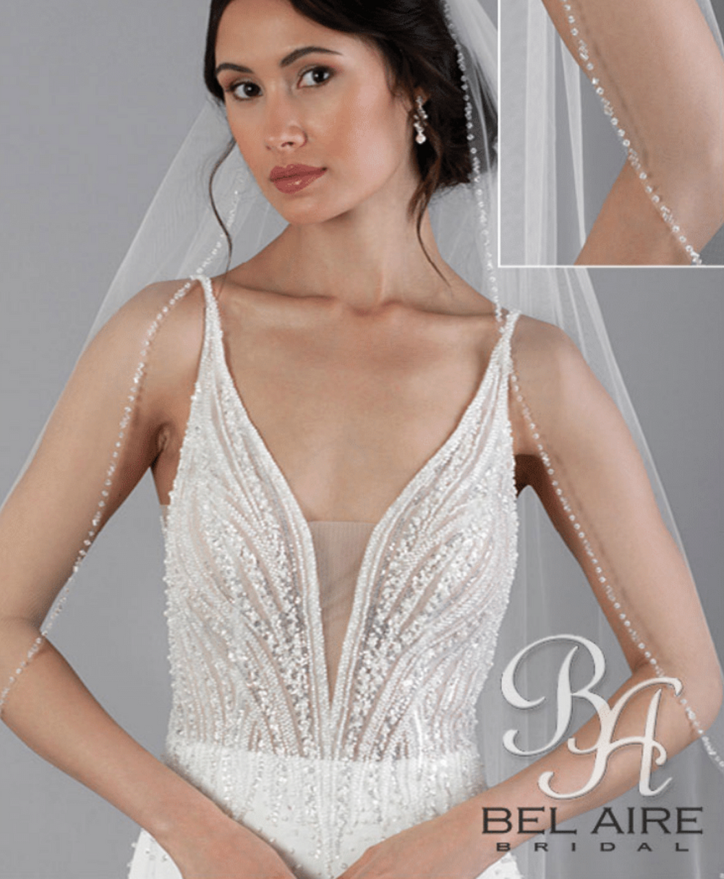 Bel Aire Bridal Veil 7812 - Clear Crystal Beaded Edge - Quick Ship Ivory 