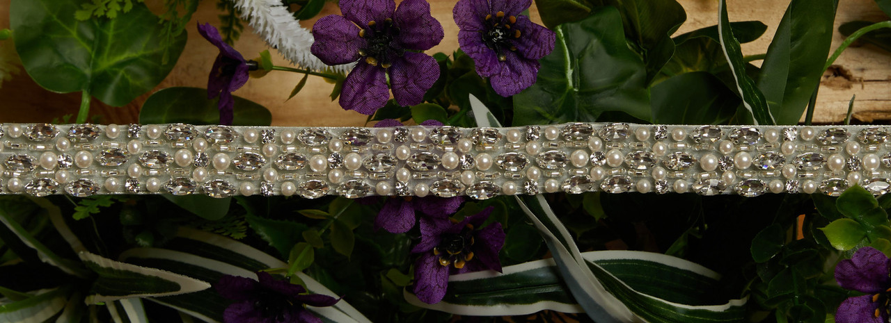 Marionat Bridal Belt 1134 - Rhinestone pearl belt 18" long
