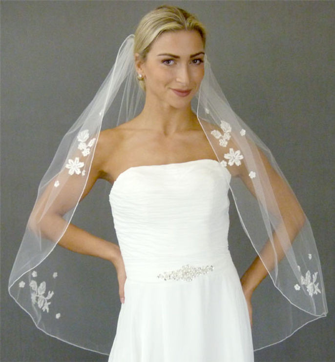  LC Bridal V2328-350 Lace and 3-D silk flowers accented with Swarovski rhinestones; 36" 