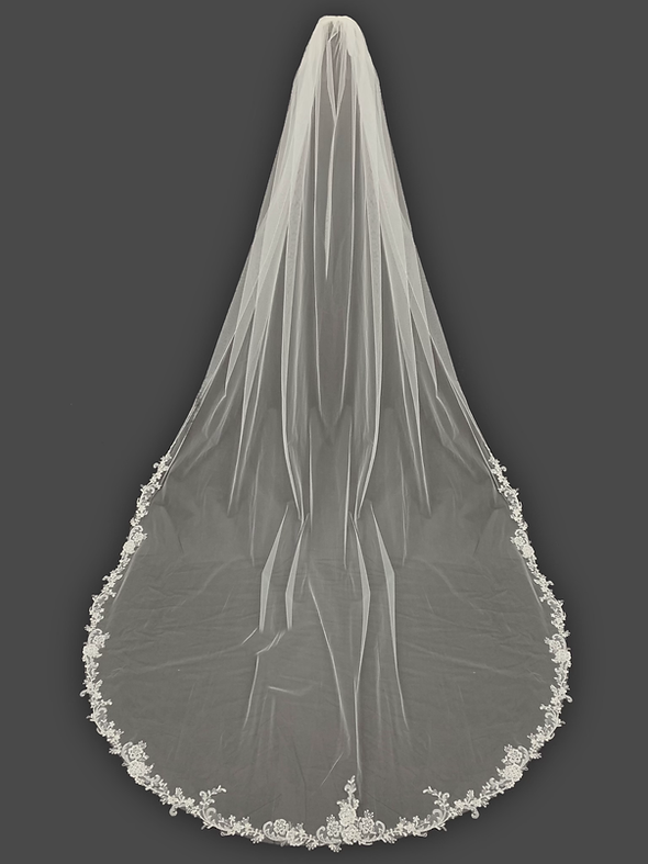 Lucky Collections ™  V M 04 C - Cathedral Flower Lace Wedding Veil - 108L