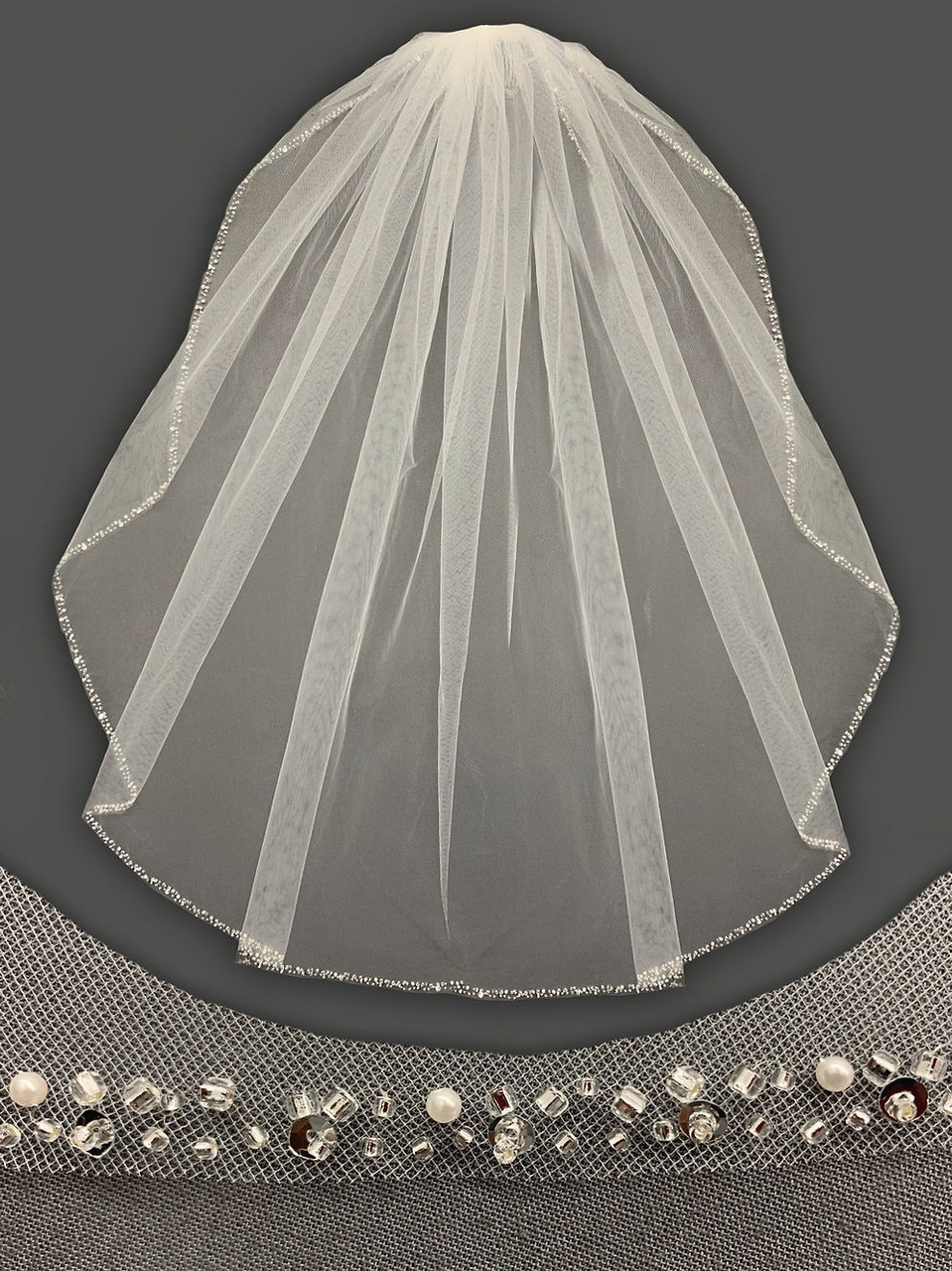 Lucky Collections ™ V M3092 C - Sparkling Cathedral Crystal Veil with Pearls/Beads - 126L