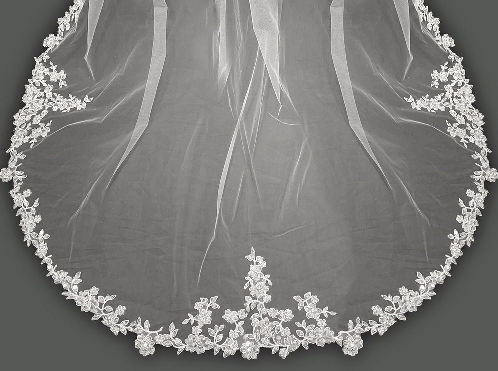 Lucky Collections ™ V M3089 Soft flowered lace centered with rhinestones.