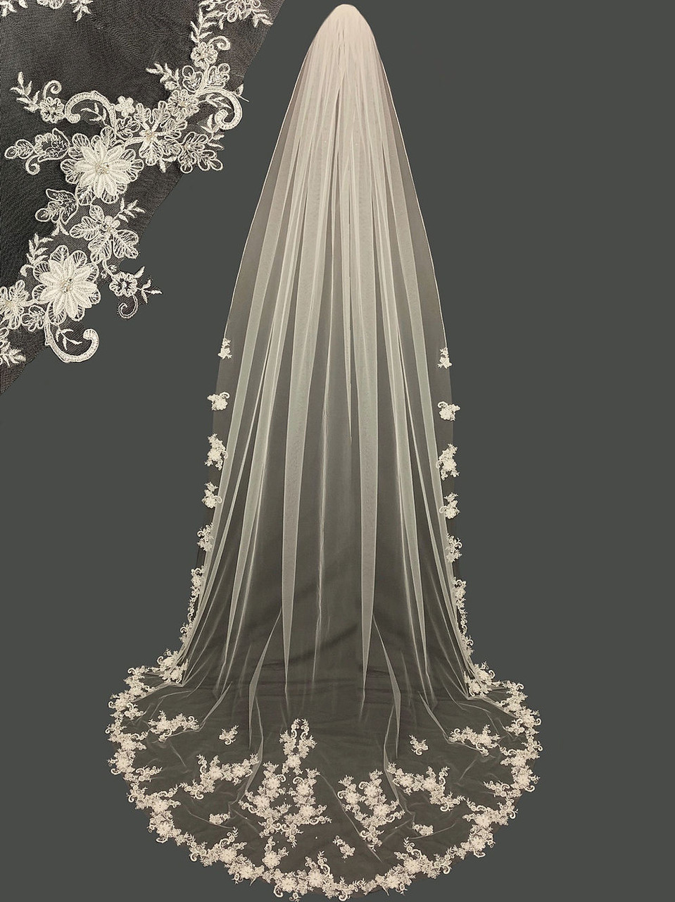 Lucky Collections V 56-1607-2 3D Floral Lace Cathedral Veil – 120L