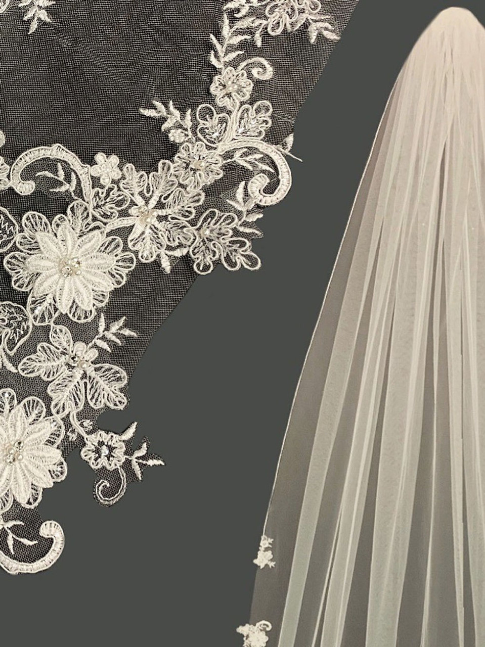 Lucky Collections V 56-1607-2 3D Floral Lace Cathedral Veil – 120L