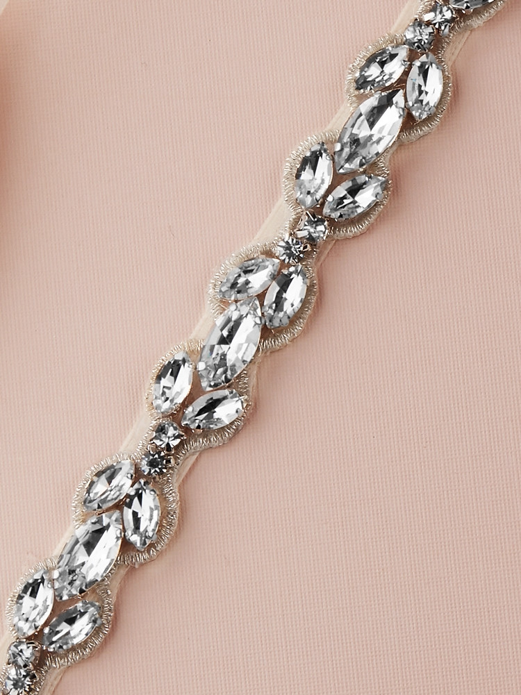Extra Long 24" Narrow Bridal Belt with Clear Marquis Crystal Applique on Ivory Ribbon
4659BT-I-CR-S