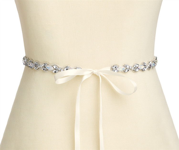 Extra Long 24" Opal & Clear Crystal Marquis Narrow Bridal Belt
4659BT-I-OP-S
