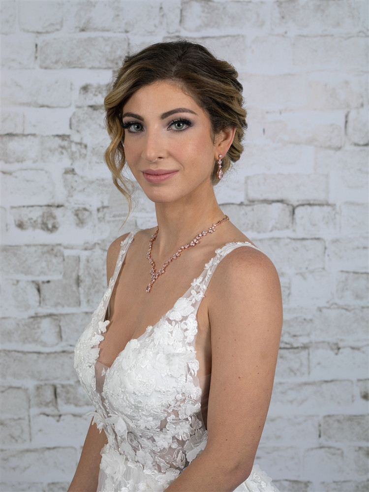 Luxurious Rose Gold CZ Vine Wedding Necklace and Earrings Set
4368S-RG