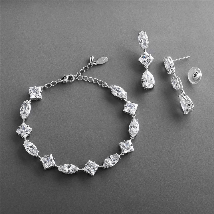 Mariell Bridal  Cubic Zirconia Multi-Shape Bridal Bracelet and Earrings Set in Rhodium
4588BS-S