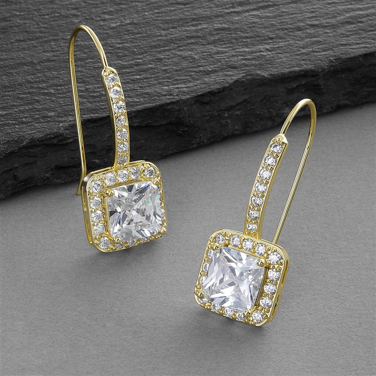 Radiant Cut Gold Cubic Zirconia Drop Bridal or Bridesmaids Earrings
3609E-G