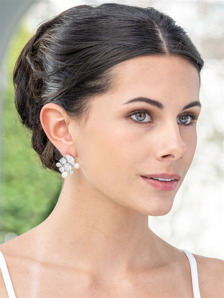 Hand-Crafted Cubic Zirconia and Mixed Ivory Pearl Cluster Wedding Earrings
4638E-I-S
