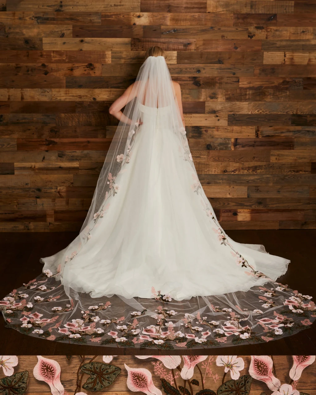 Marionat Bridal Veils 3932 Pink Embroidered Flower Veil – 120L