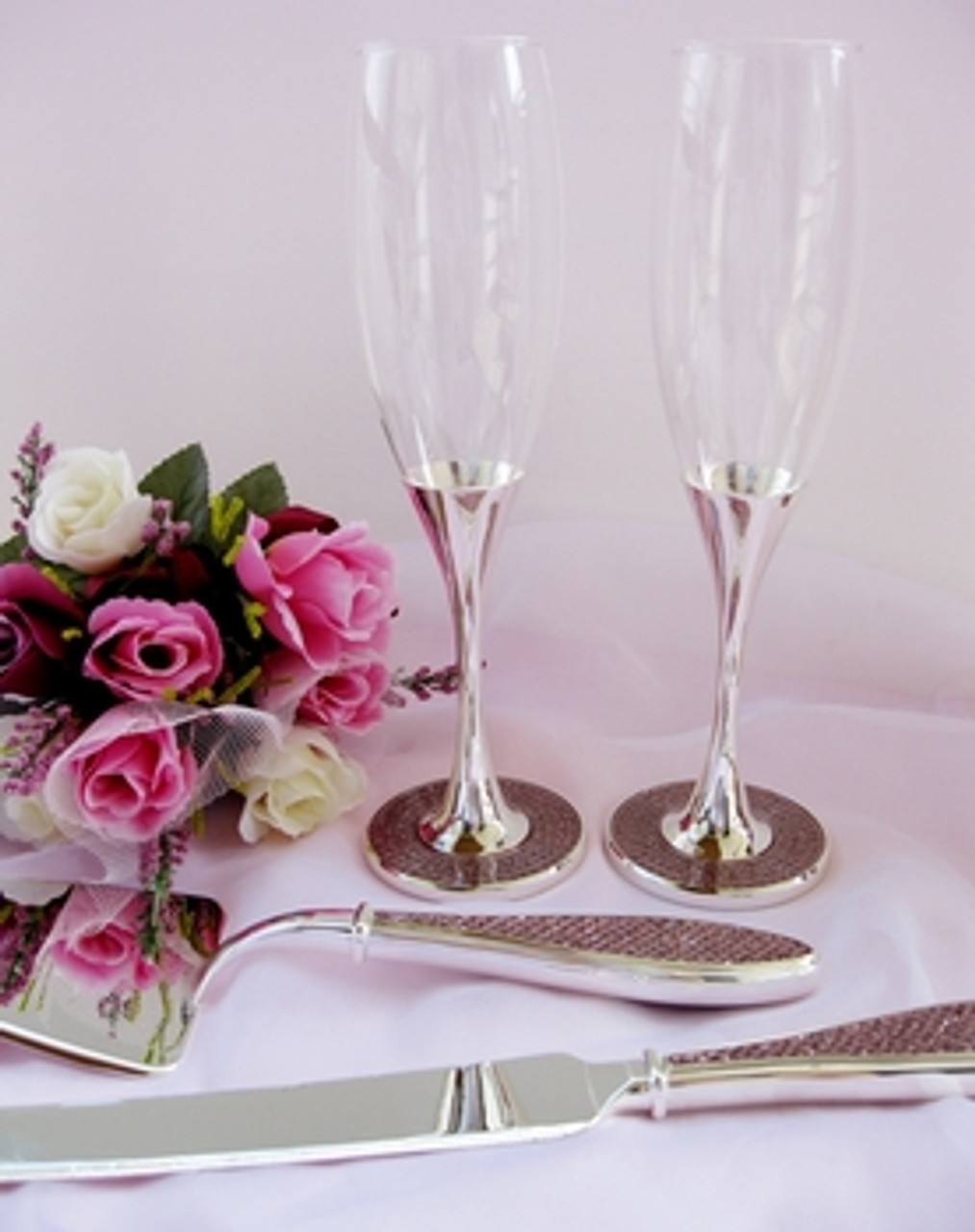 Pink Embellished Glamour Wedding Toasting Flutes FL 83633