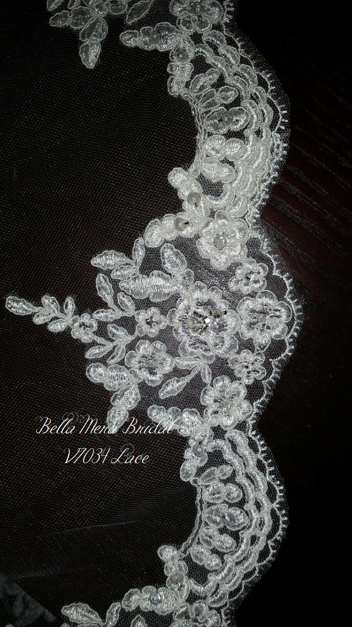 One Blushing Bride Cathedral Veil with Floral French Lace Trim, White/ Ivory White / Cathedral 108 Inches / Lace All The Way Up