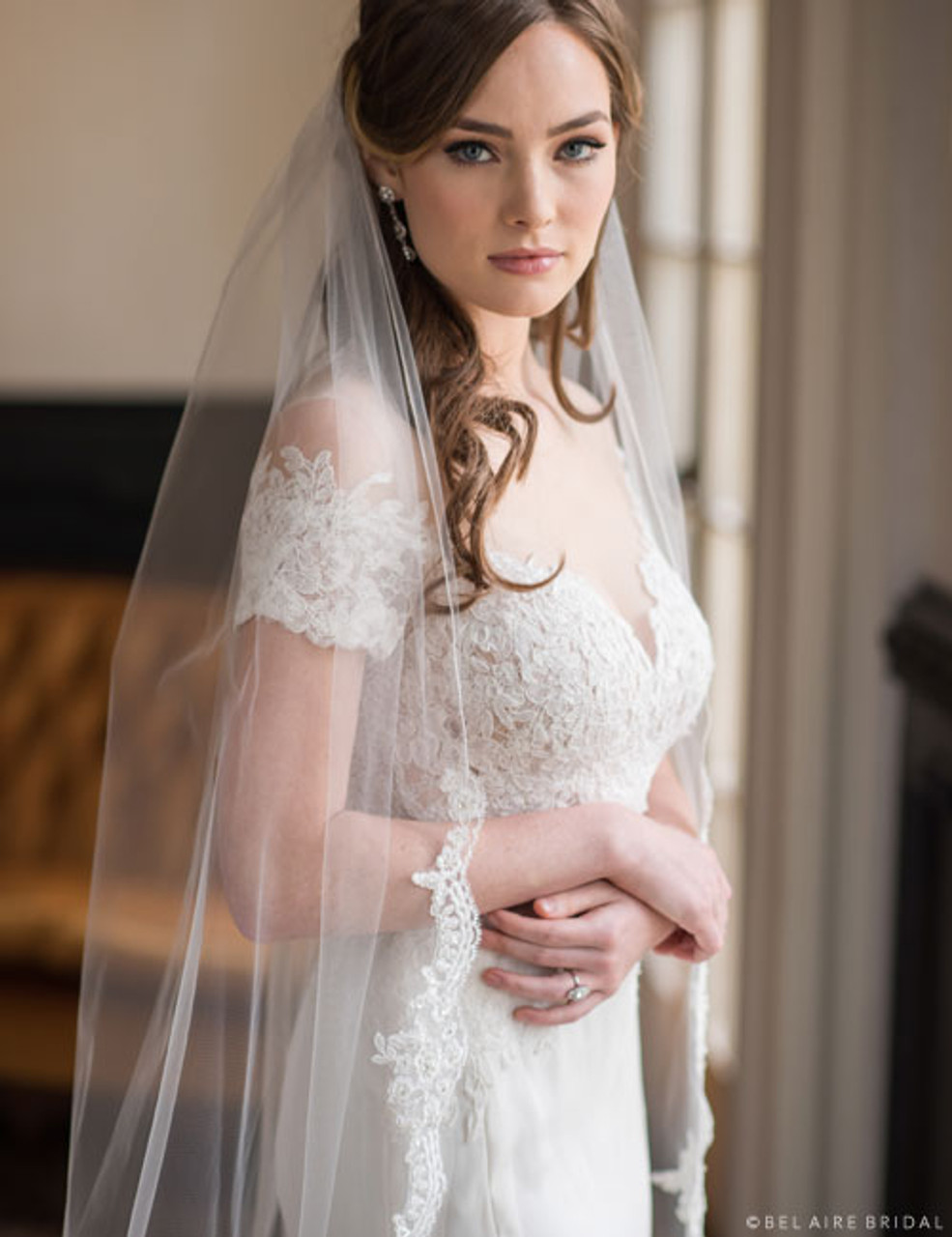 Waltz Length Veil with Pencil Edge |  Off-White / 108 Inches / 108 Inches