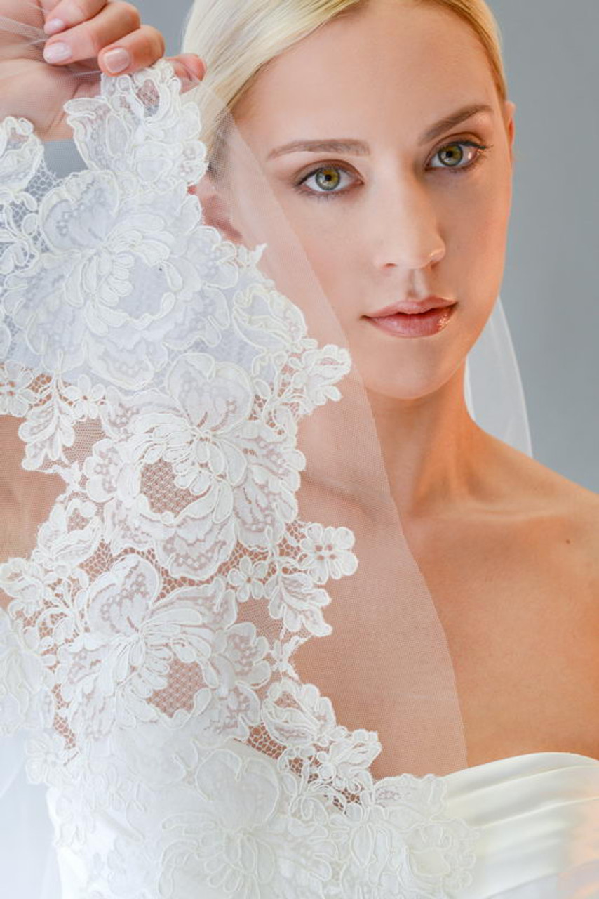 Erica Koesler Wedding Veil 849-110 - Lace Cathedral w/ Cut Edge