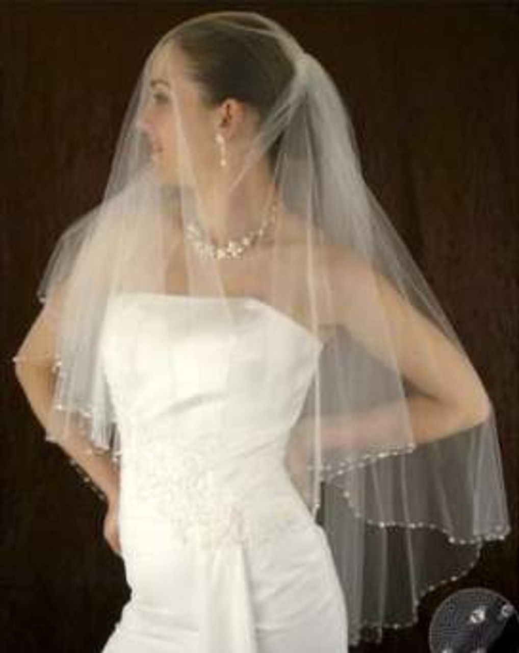 LC Bridal Style V2252-550 - Two Tier Fingertip Crystal & Bugle Beaded Folded Veil