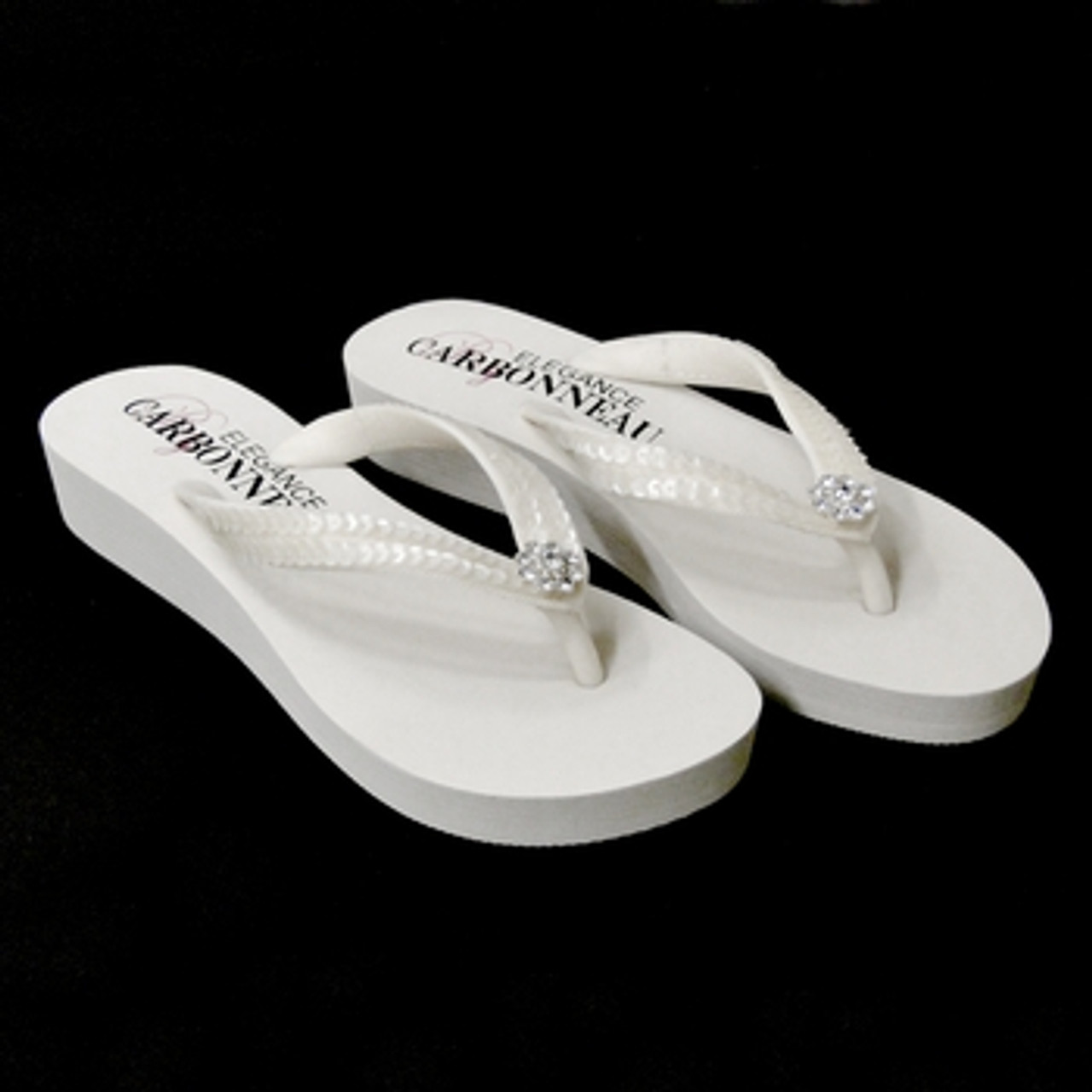 Low Heel White Wedge Flip Flops with 