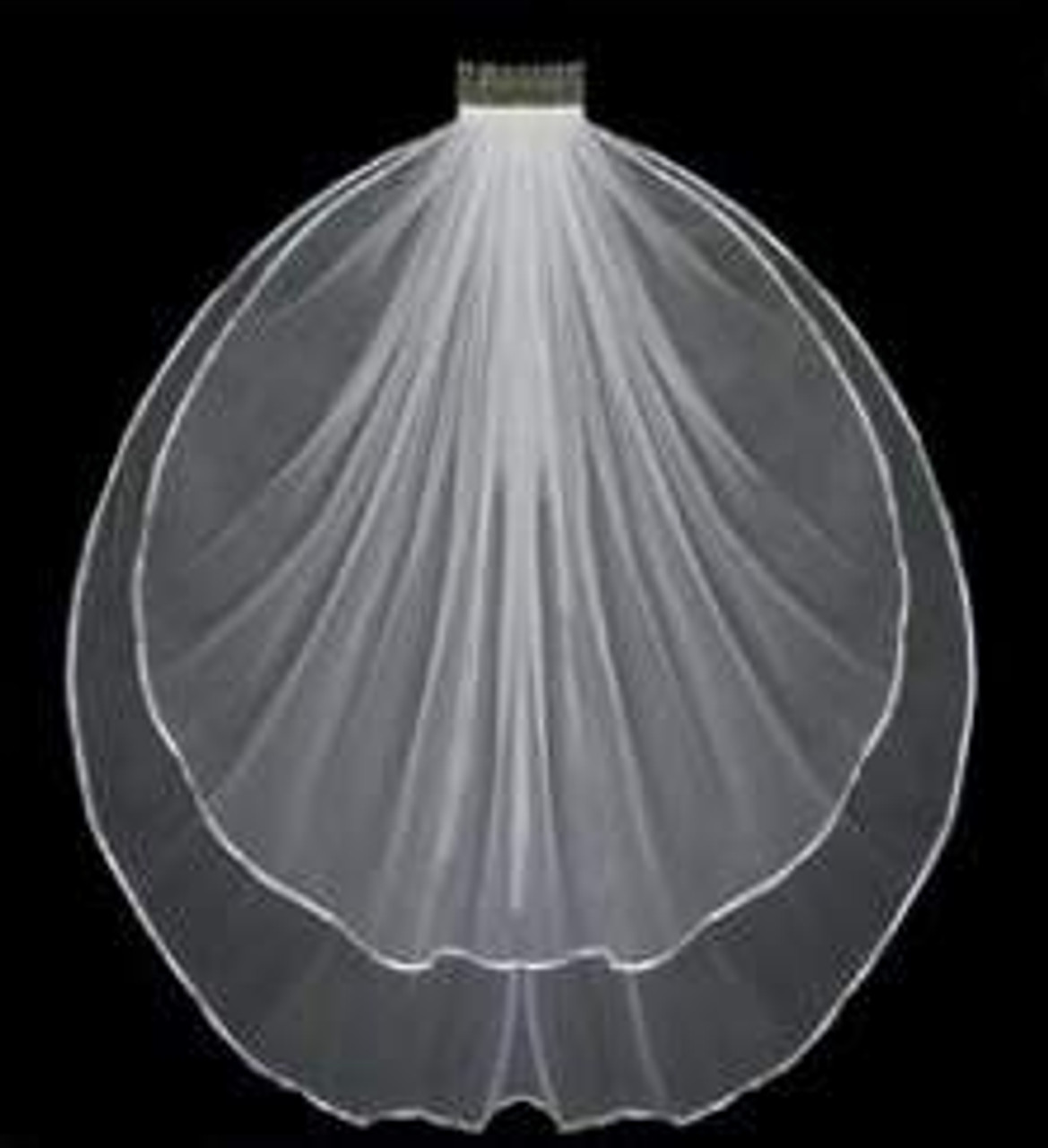 LC Bridal Style V603-160 - Two Tier Fingertip 1/8" Satin Ribbon Edge Veil