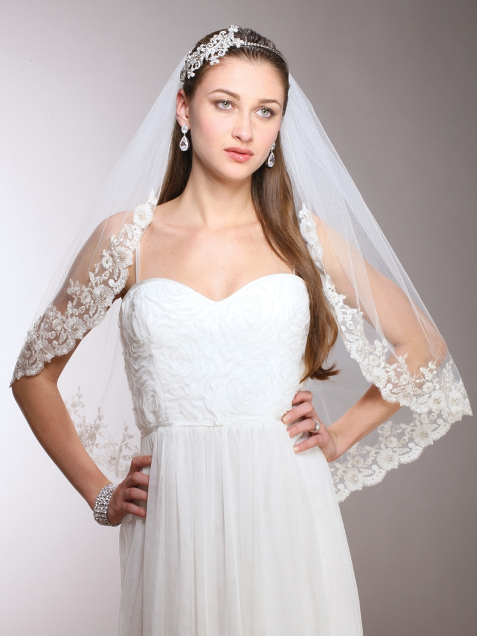 ivory beaded wedding veils