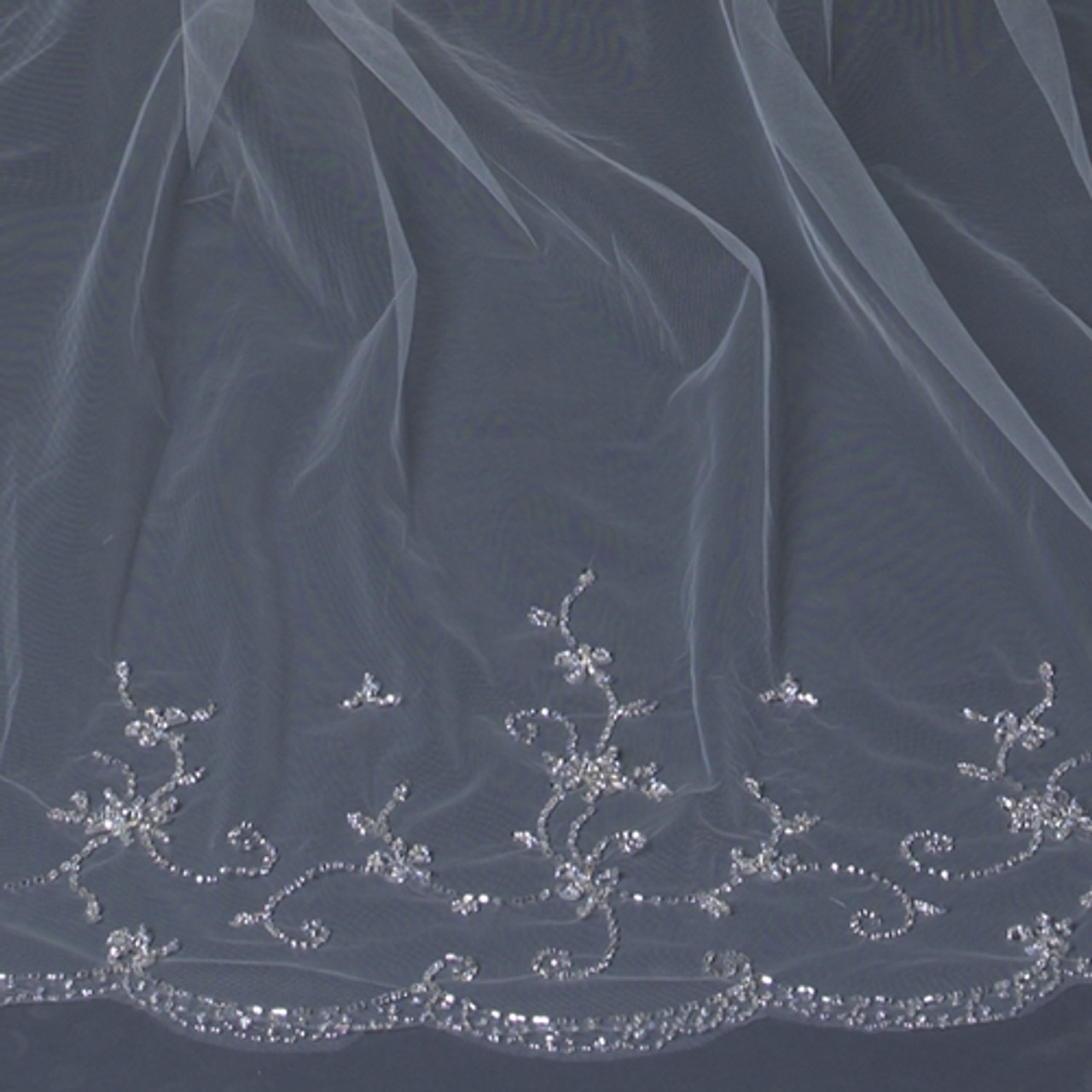 Cathedral Length Scalloped Cut Edge Veil with Swirly Beaded Embroidery - 108 inches