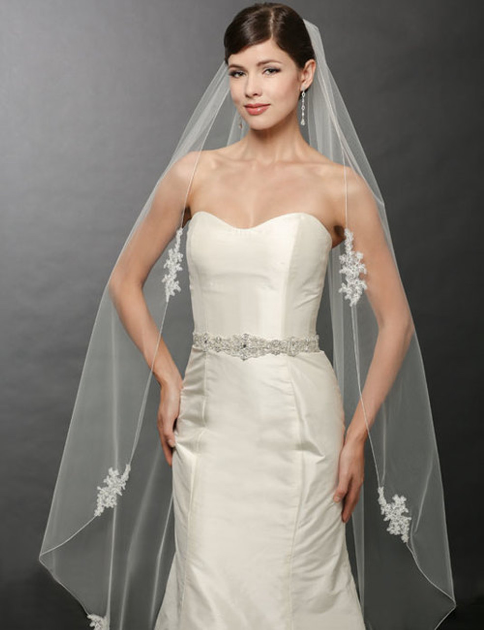 Bel Aire Wedding Veils V7251- One Tier Waltz-Length Lace Edge Veil