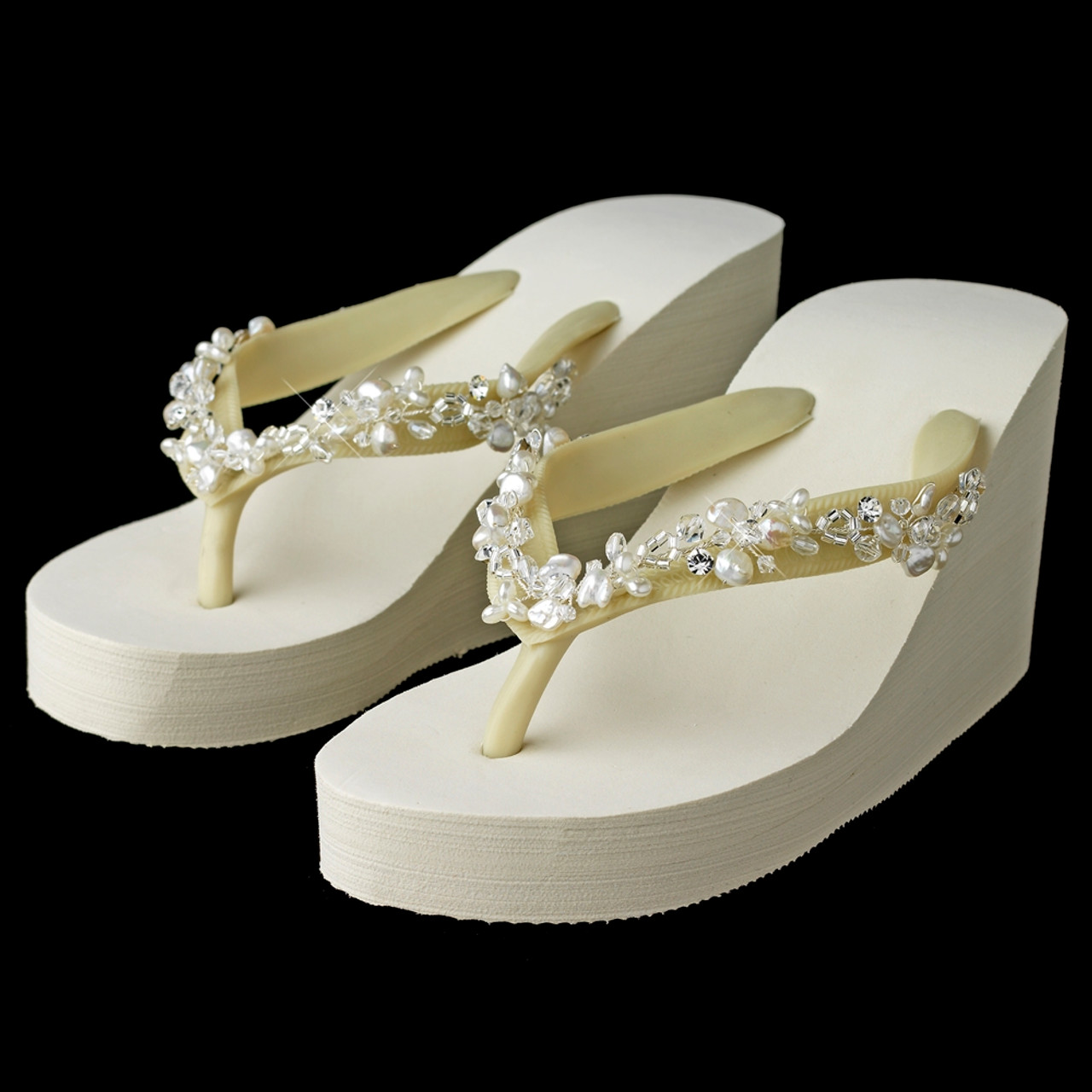 Crystal & Freshwater Pearl Accents High Wedge Flip Flops