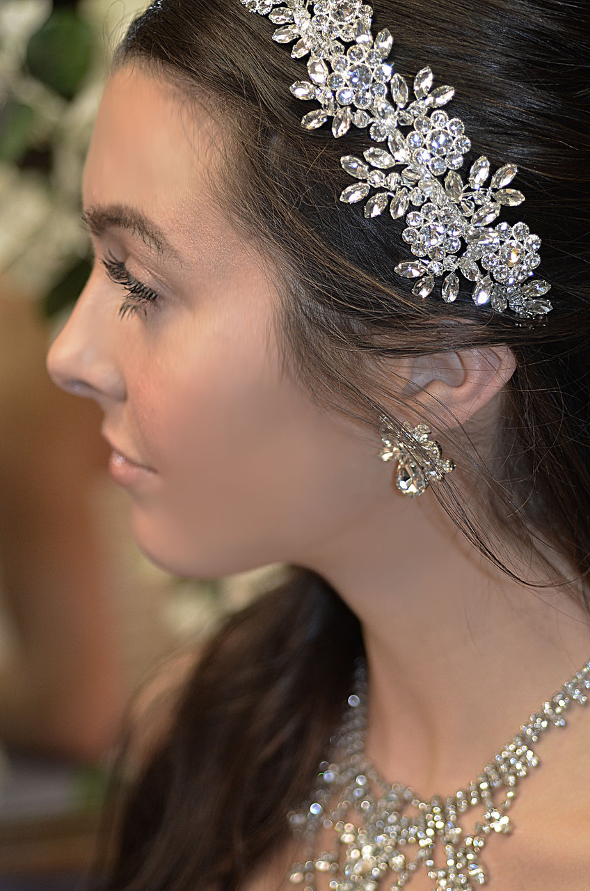 Elena Designs Style E803SL Rhinestone & crystal flower headband.