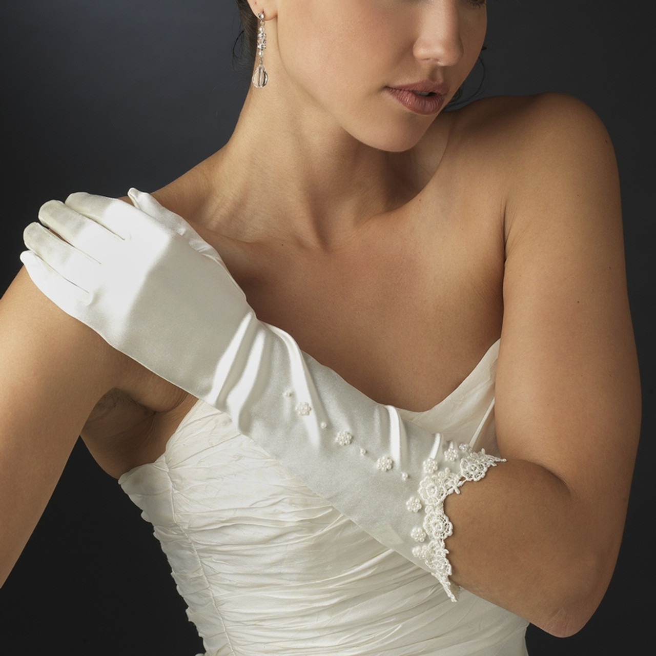 Victorian Lace Trimmed Bridal Gloves GL-9052-8E