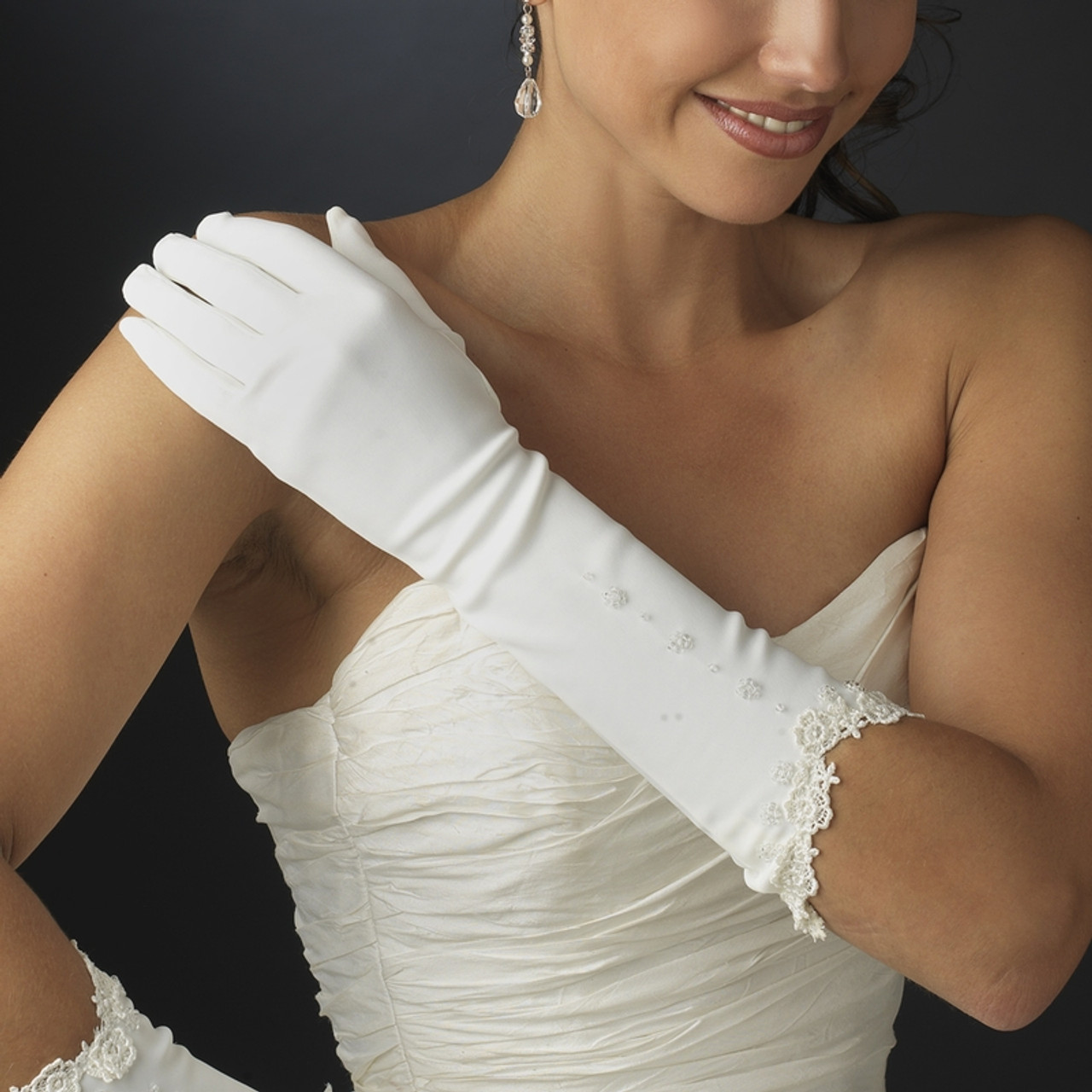 Victorian Lace Trimmed Bridal Gloves GL-9052-8E