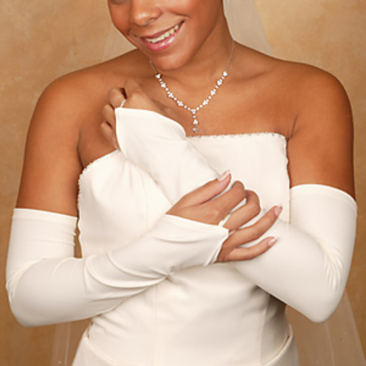 Elegant bride in a white gown and gloves on Craiyon