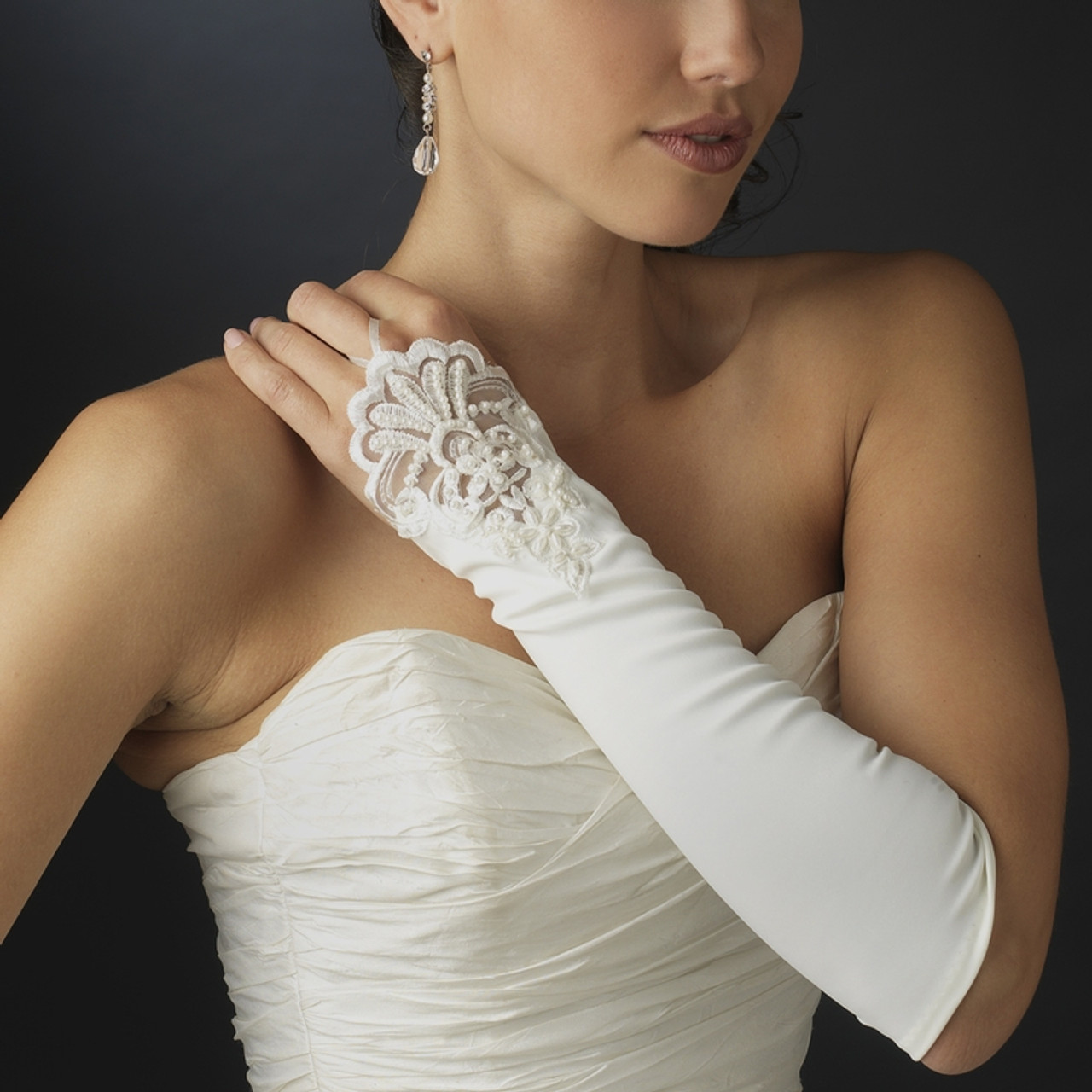 Formal Below The Elbow Fingerless Bridal Gloves GL-211V-8E