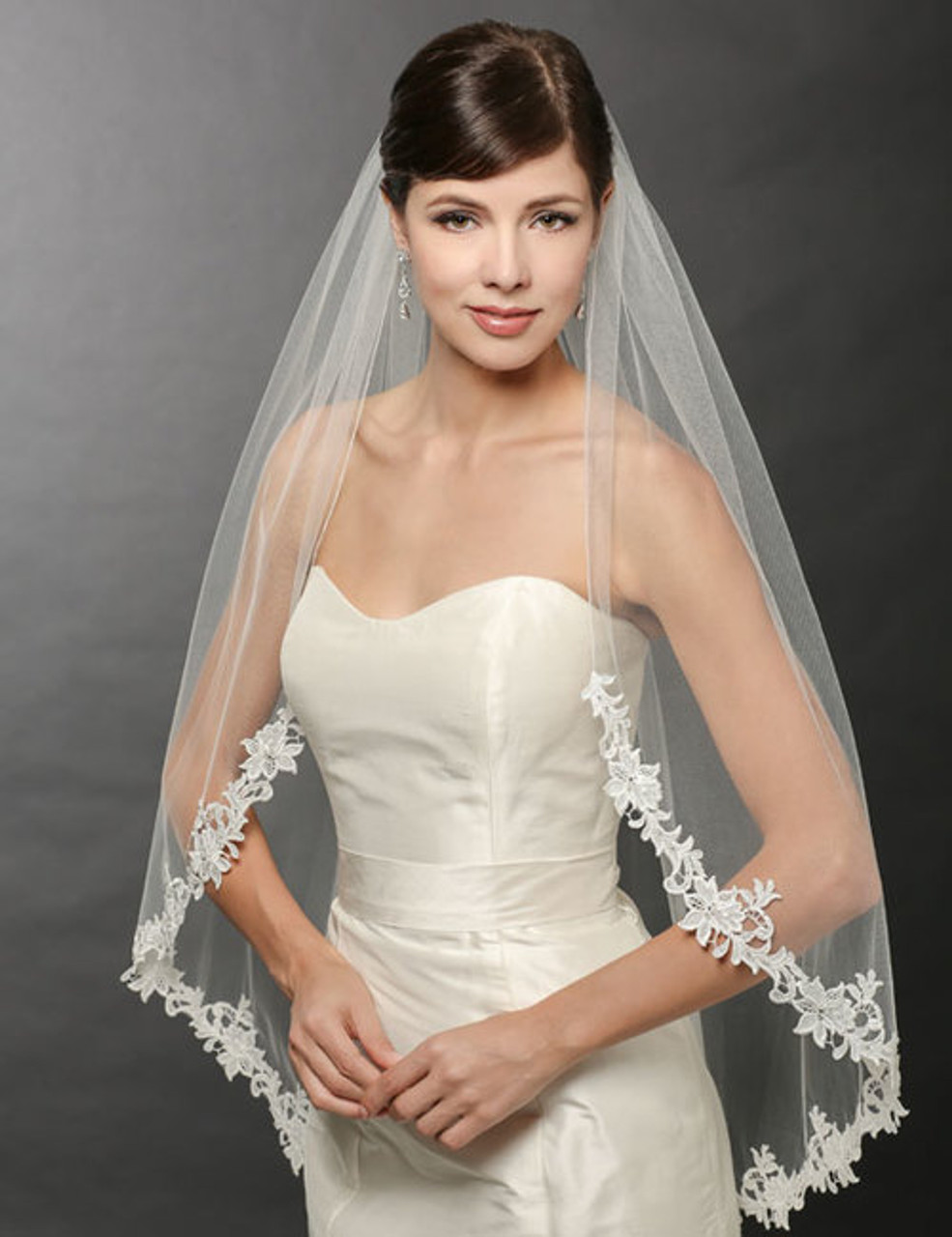 Bel Aire Wedding Veils V7240C - One Tier Cathedral Rolled Edge & Venise Lace  Veil