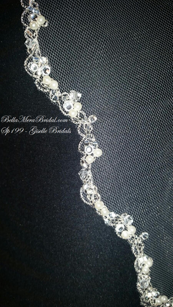 Giselle Bridal Veil Style SP199 - Crystals, rhinestones, silver bugles and pearls, small wave edge