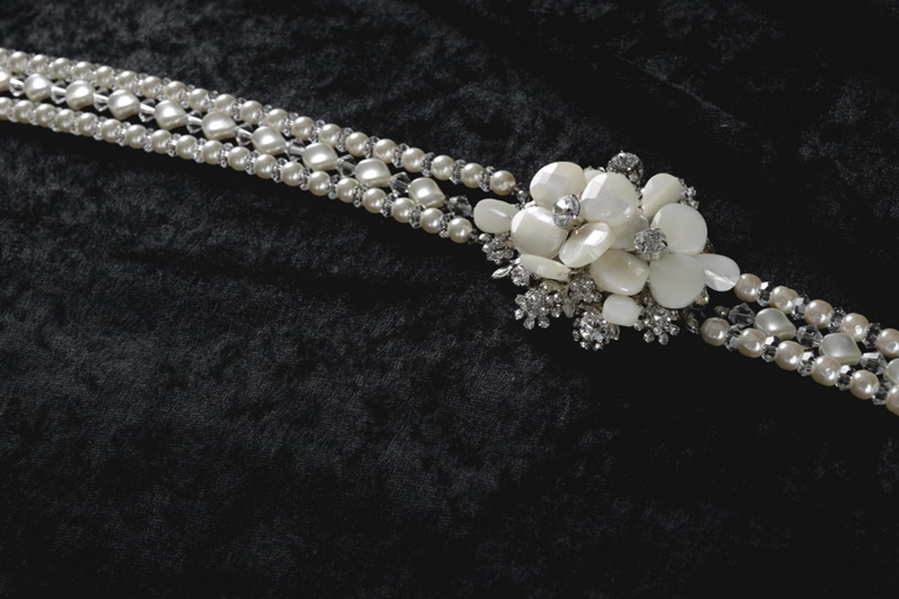 Erica Koesler Headband A-5531 - Crystal Headband with Curved Pearls