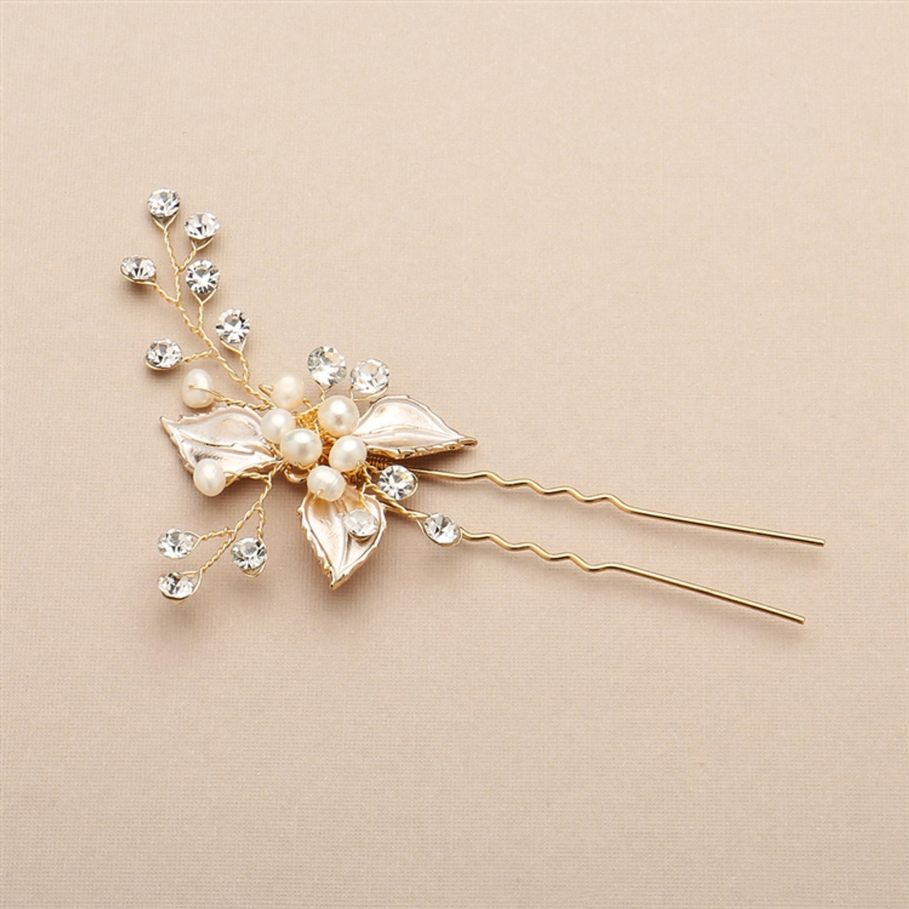 Gold Rhinestone Hair Stick - Pearl Hair Stick - Bridal Hair Stick