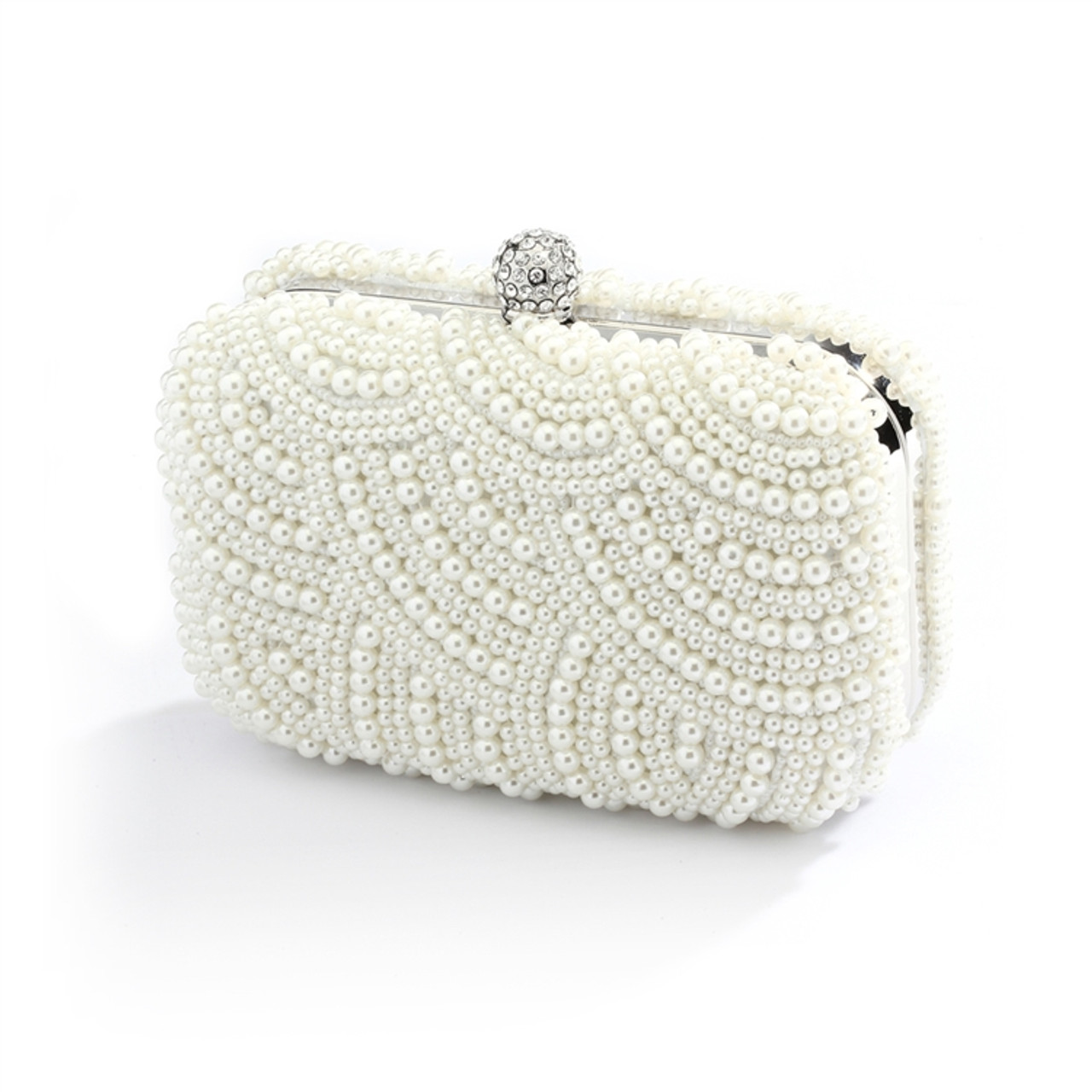 WHITE HAND-BEADED CLUTCH PURSE WITH GOLD TONED ACCENTS