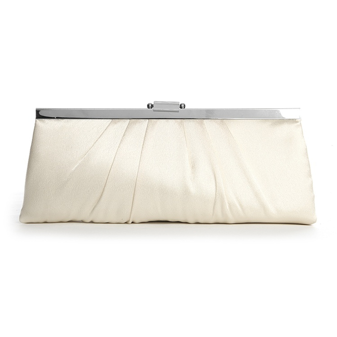 Clutch Bag Ladies Ivory Coloured Clasp Top Satin Evening Purse Shoulder Bag