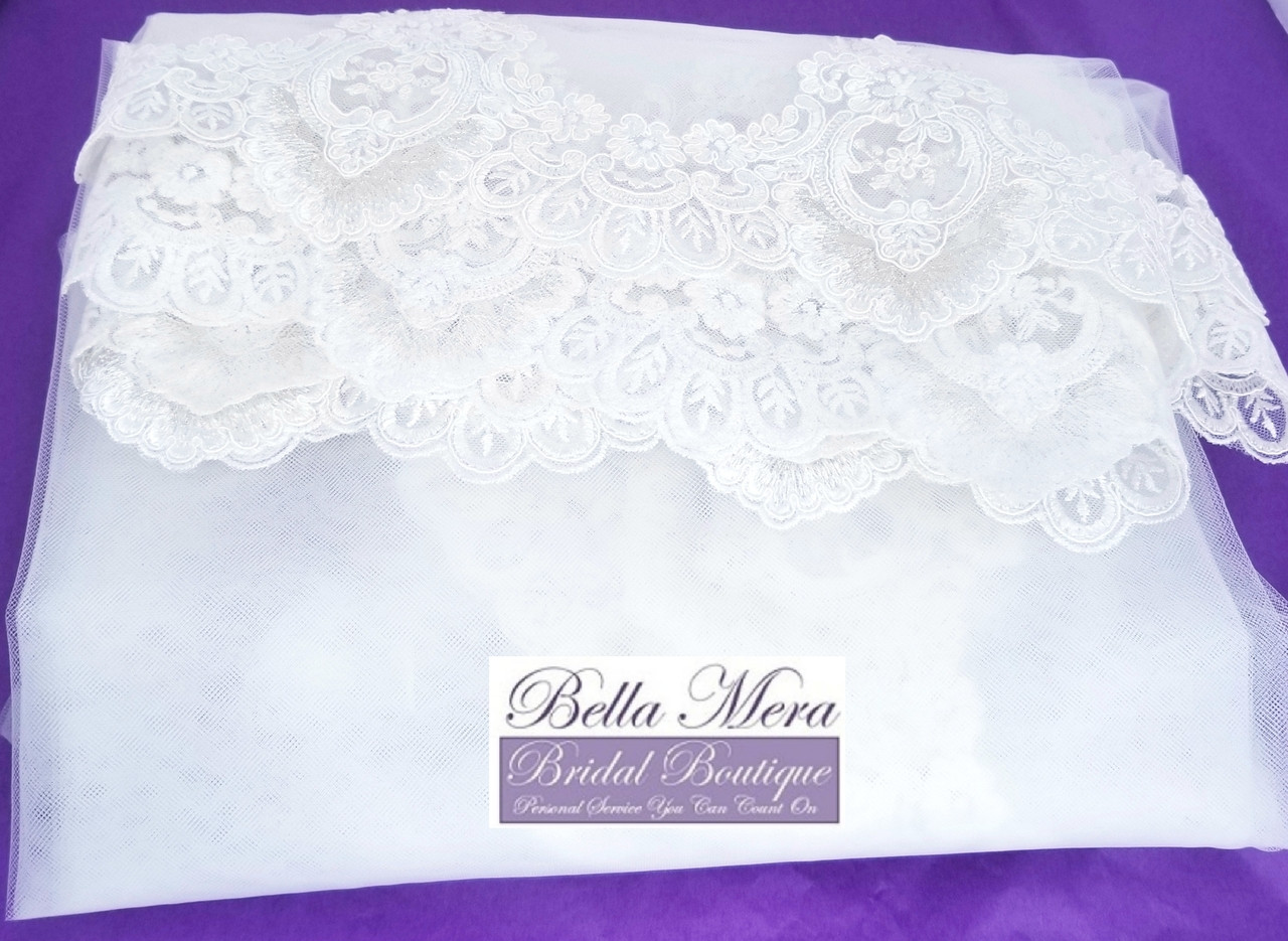 Giselle Bridal Veil Style SP308L Alencon Lace - 120"Long