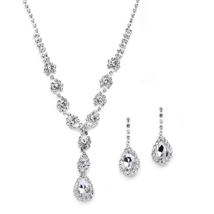 Mariell Bridals Dramatic Rhinestone Necklace Set with Pear Drops 4231S