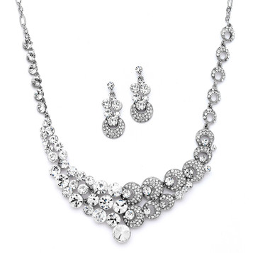 Mariell Bridals Unique Split Design Bold Crystal Statement Necklace Set 4185S