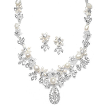 Mariell Bridals Freshwater Pearl Cluster Bridal Necklace Set 667S-S