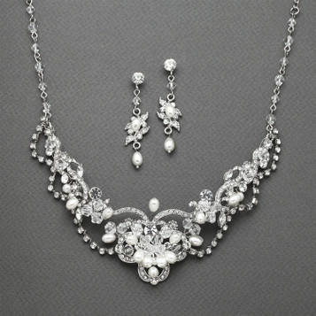 Mariell Bridals Handmade Necklace Set with Assorted Crystals and